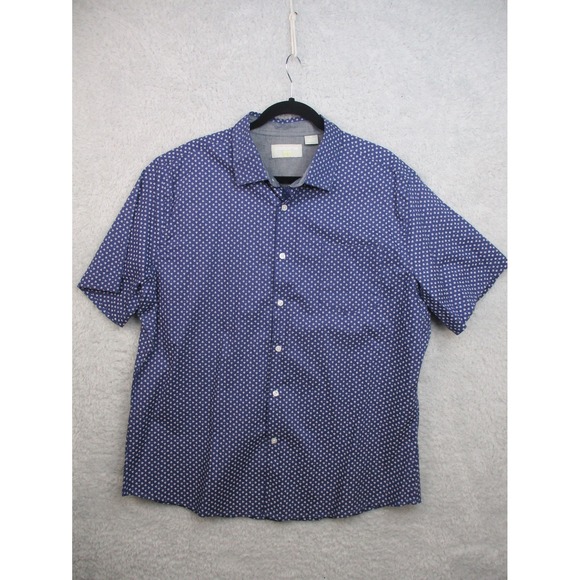 Claiborne Other - Claiborne Men's XL Slim Fit Button Up Shirt Navy White Print Short Sleeve Cotton